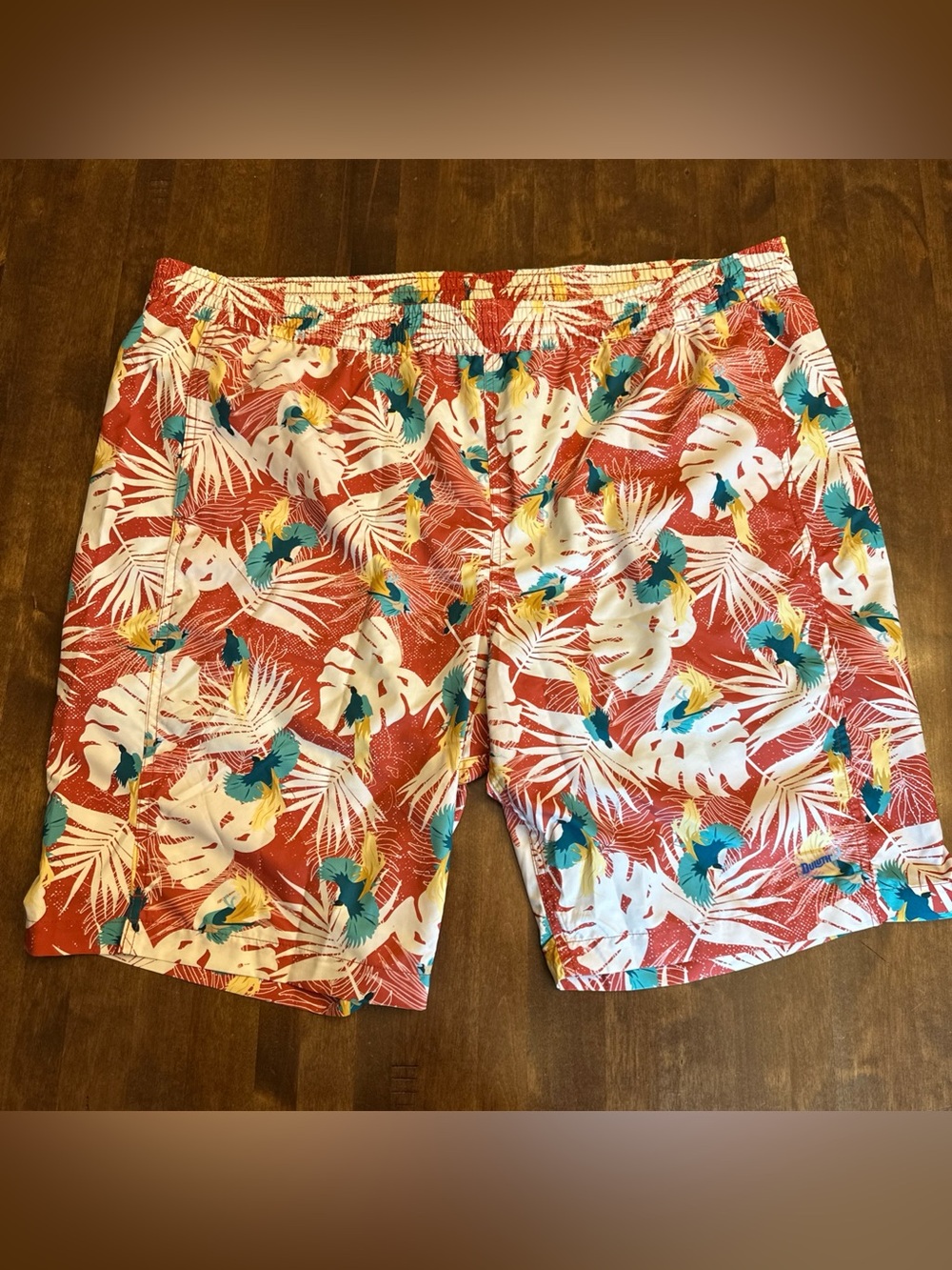 Duluth Trading Co Shorts Mens 3XL Orange Tropical Swim Trunks Lined Quick Dry